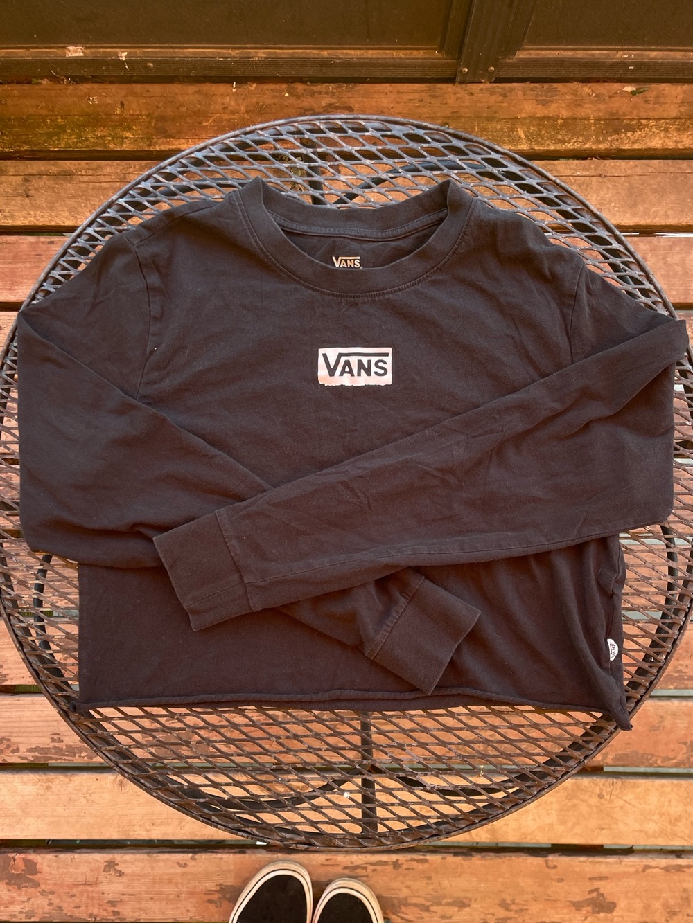 Vans Black Long-Sleeve Cropped Logo Tee Size XS
